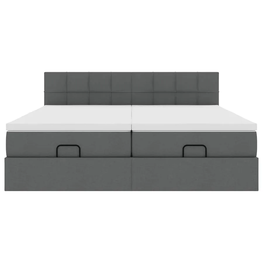 Cadre de lit ottoman avec matelas gris foncé 200x200cm tissu - 7