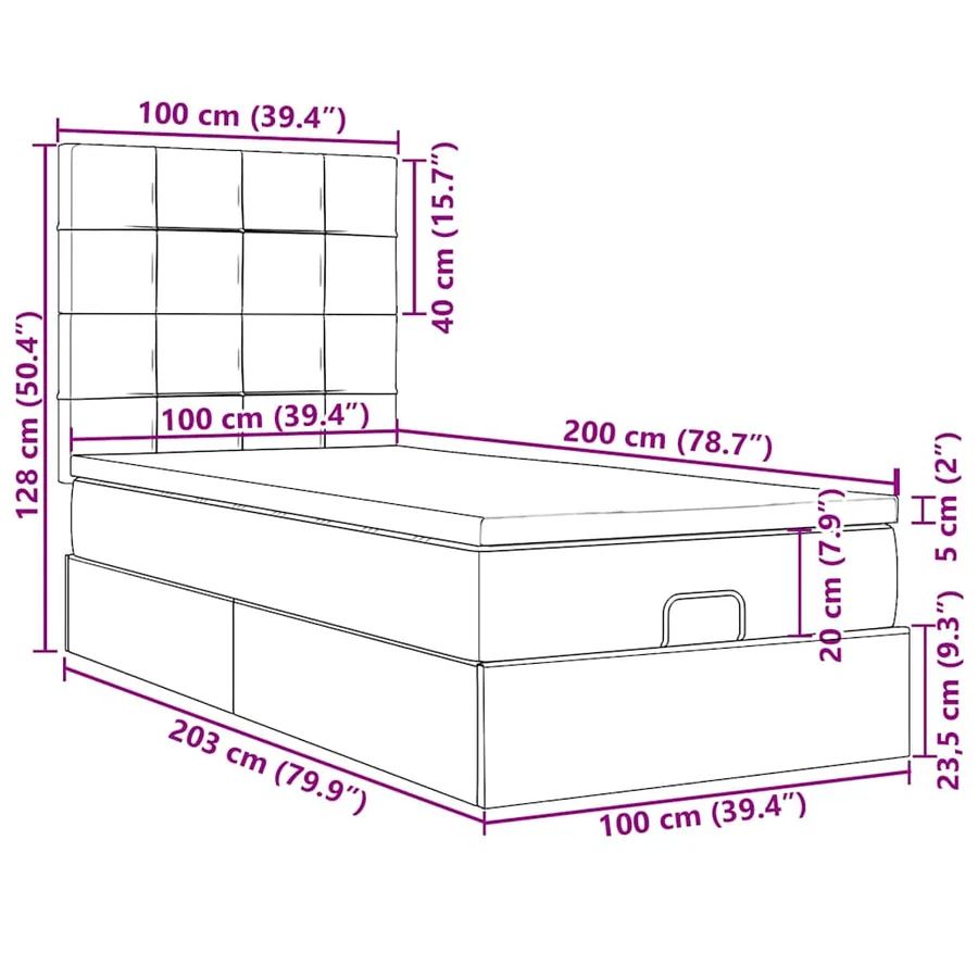 Cadre de lit ottoman avec matelas gris foncé 100x200 cm tissu - 18