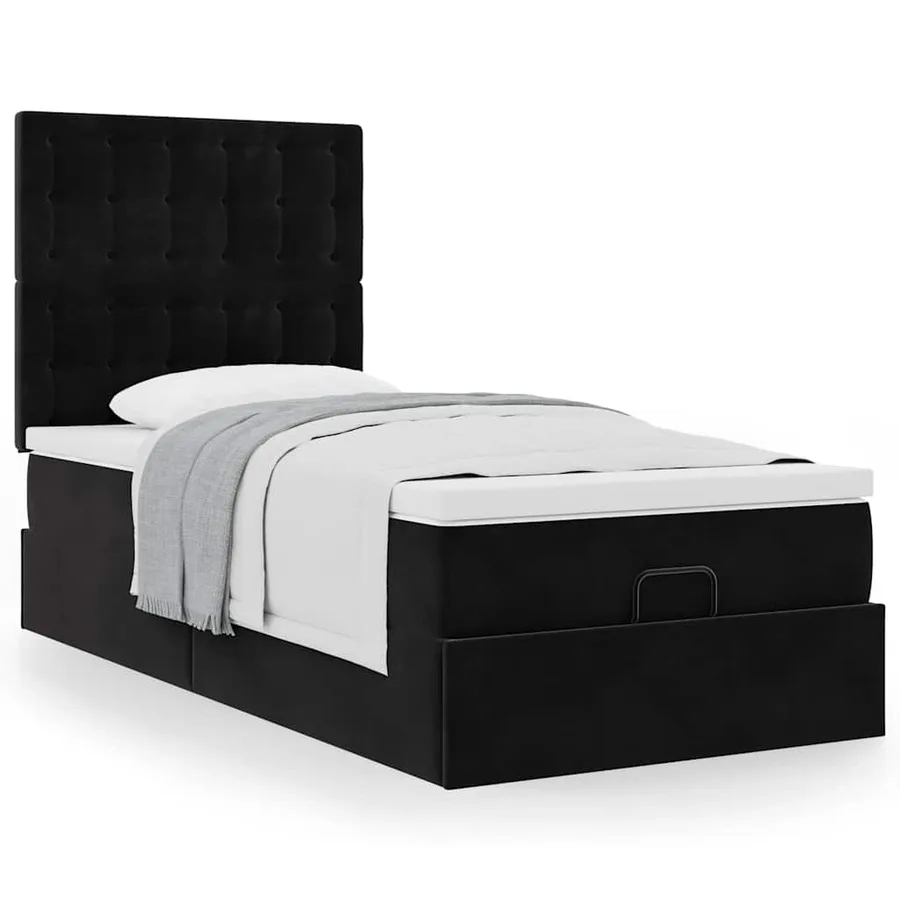 Cadre de lit ottoman avec matelas noir 100x200cm velours - 4