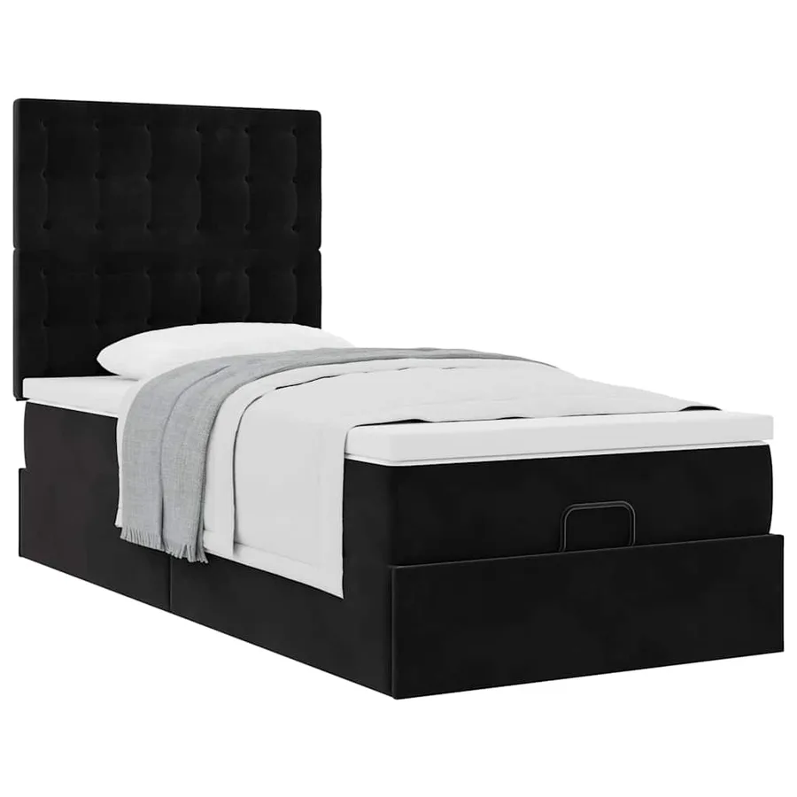 Cadre de lit ottoman avec matelas noir 100x200cm velours - 5