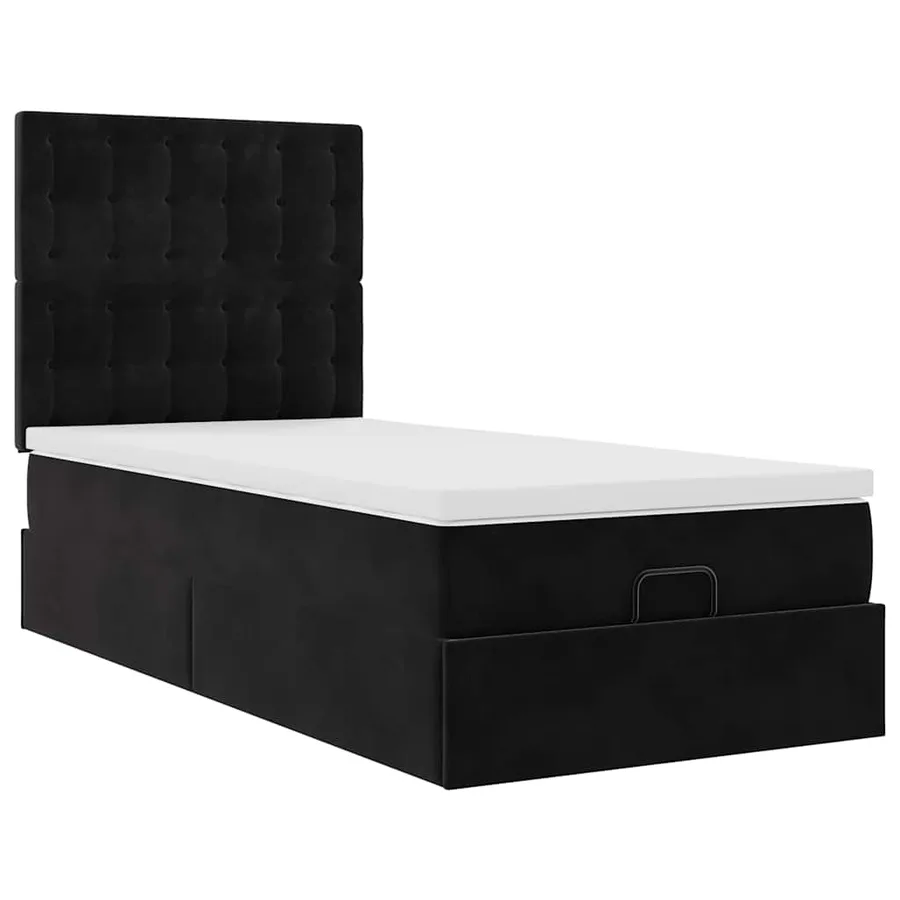 Cadre de lit ottoman avec matelas noir 100x200cm velours - 6