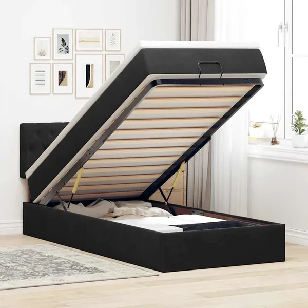 Cadre de lit ottoman avec matelas noir 100x200cm velours