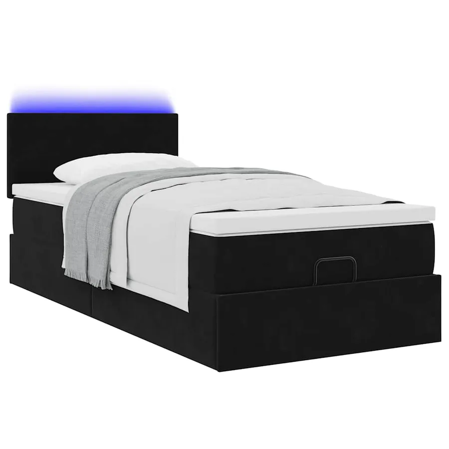 Cadre de lit ottoman avec matelas noir 100x200cm velours - 3