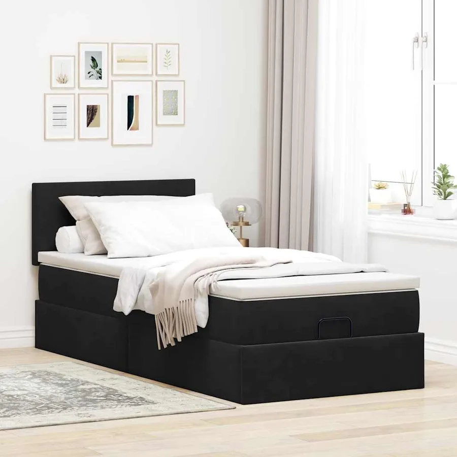 Cadre de lit ottoman avec matelas noir 100x200cm velours - 4