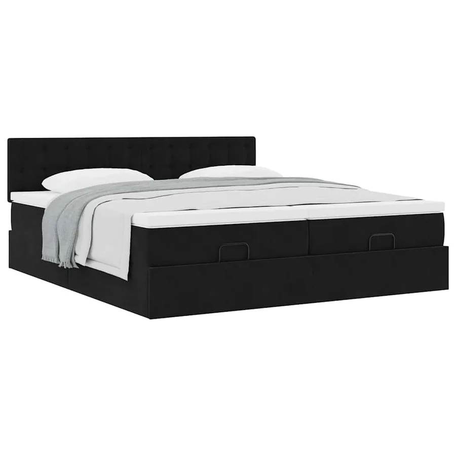 Cadre de lit ottoman avec matelas noir 200x200cm velours - 5