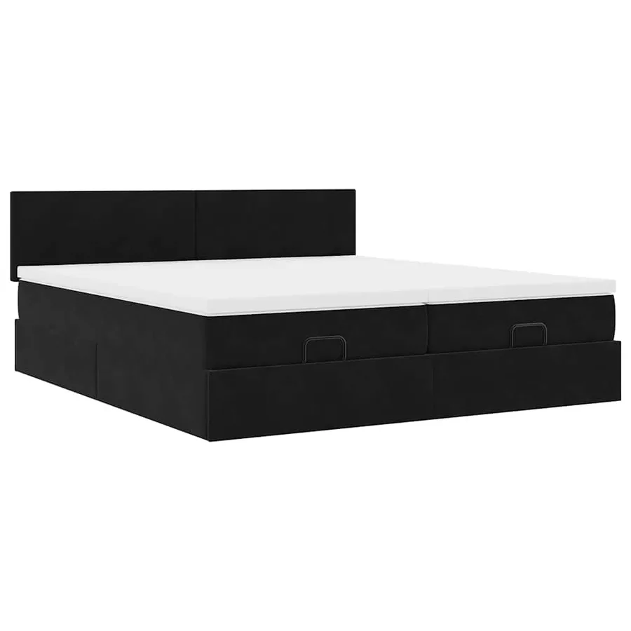 Cadre de lit ottoman avec matelas noir 200x200cm velours - 7