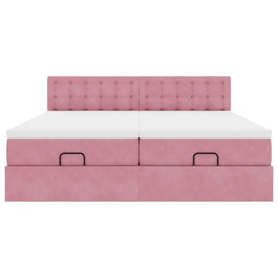 Cadre de lit ottoman avec matelas rose 200x200 cm velours - 8
