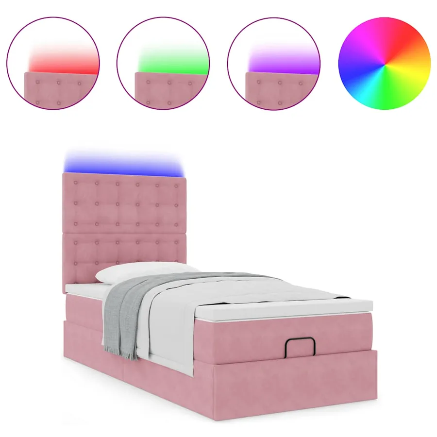 Cadre de lit ottoman avec matelas rose 100x200 cm velours - 5