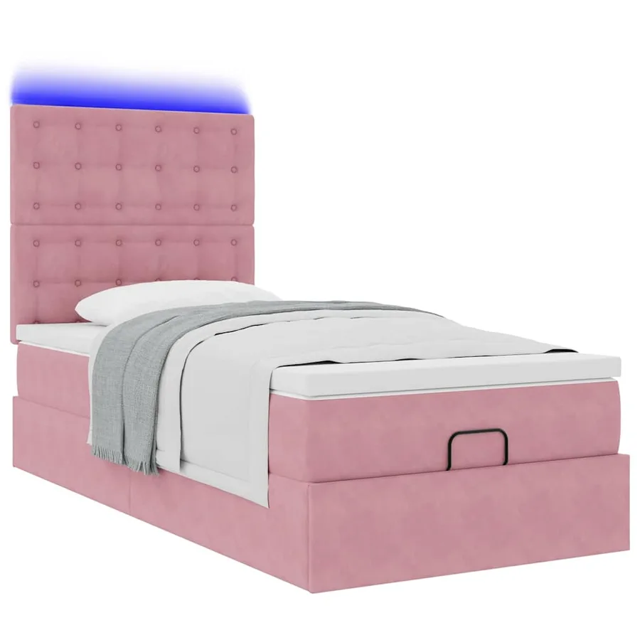 Cadre de lit ottoman avec matelas rose 100x200 cm velours - 6