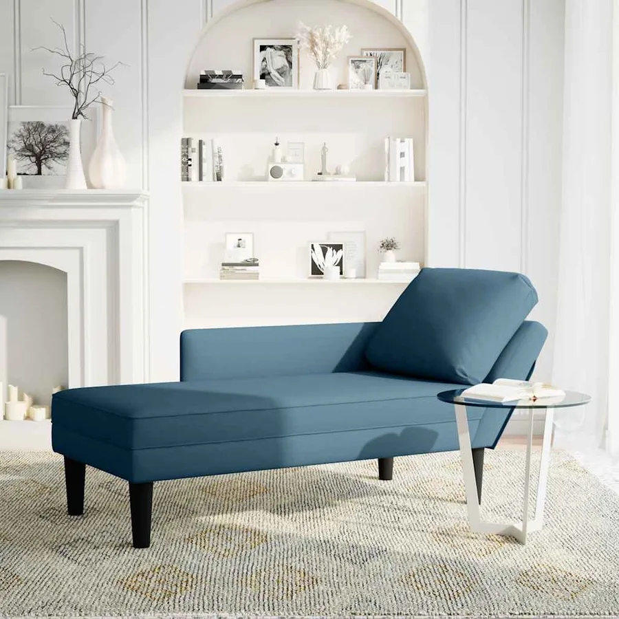 Fauteuil long avec coussin et accoudoir droit bleu velours - 2