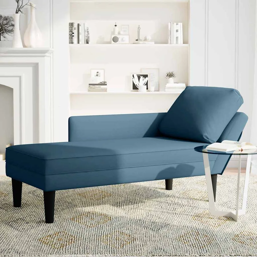 Fauteuil long avec coussin et accoudoir droit bleu velours - 3