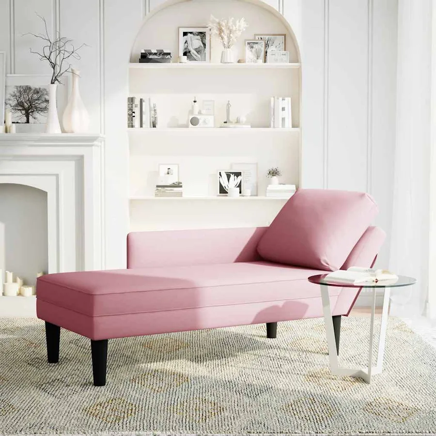 Fauteuil long avec coussin et accoudoir droit rose velours - 2