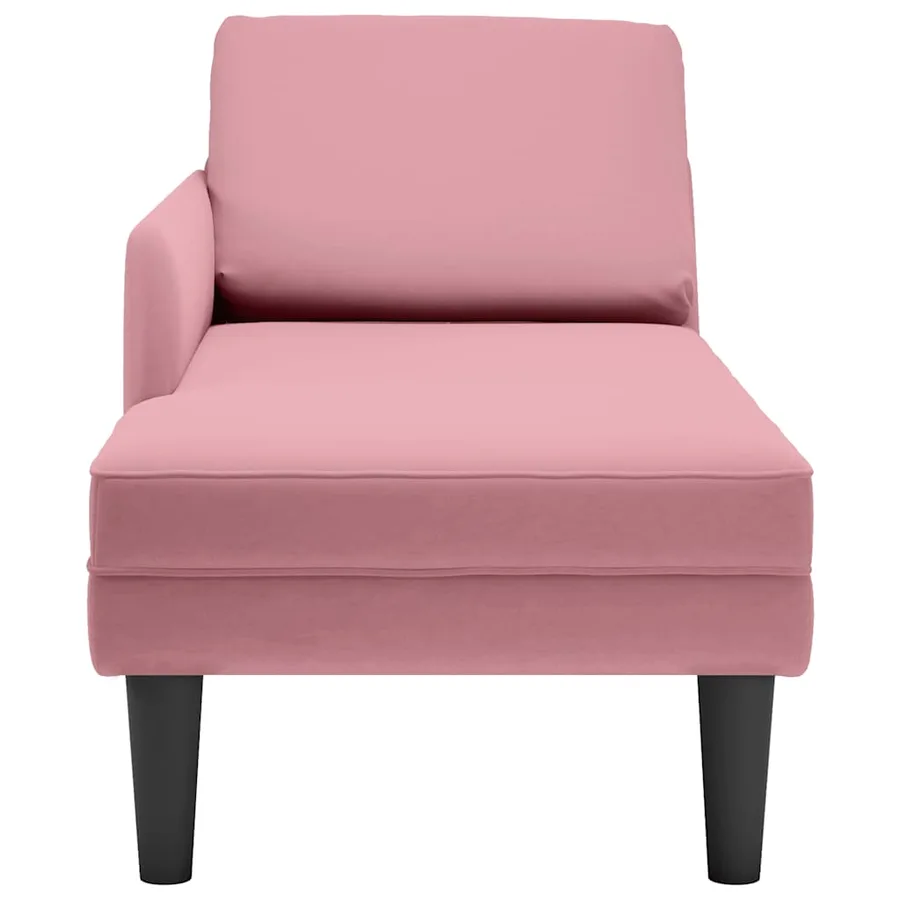 Fauteuil long avec coussin et accoudoir droit rose velours - 4