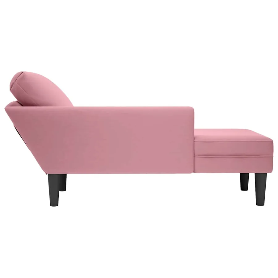 Fauteuil long avec coussin et accoudoir droit rose velours - 5