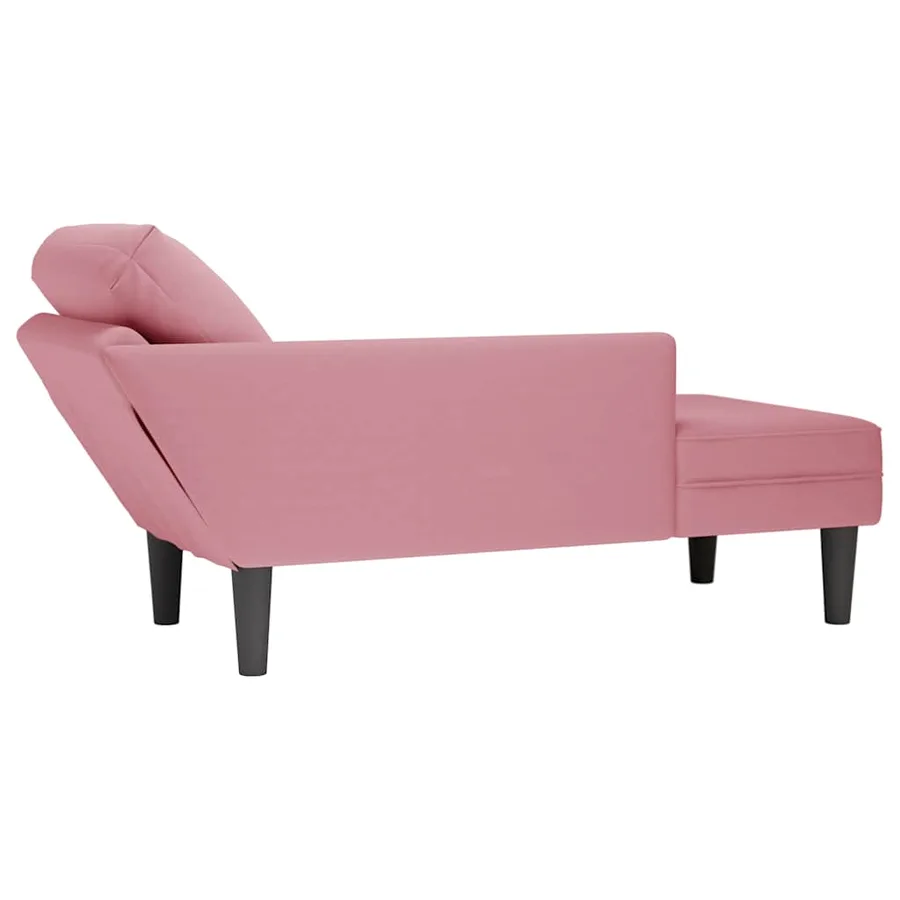 Fauteuil long avec coussin et accoudoir droit rose velours - 6