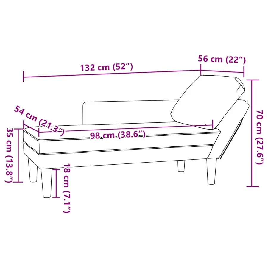 Fauteuil long avec coussin et accoudoir droit rose velours - 9