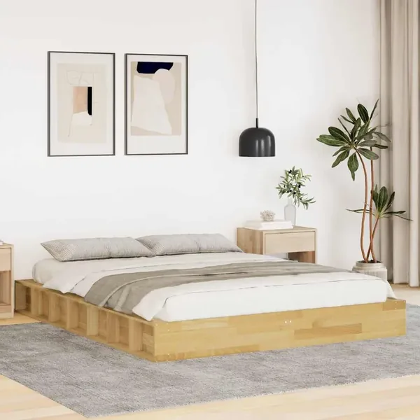 Cadre de lit sans matelas 150x200 cm bois massif de chêne