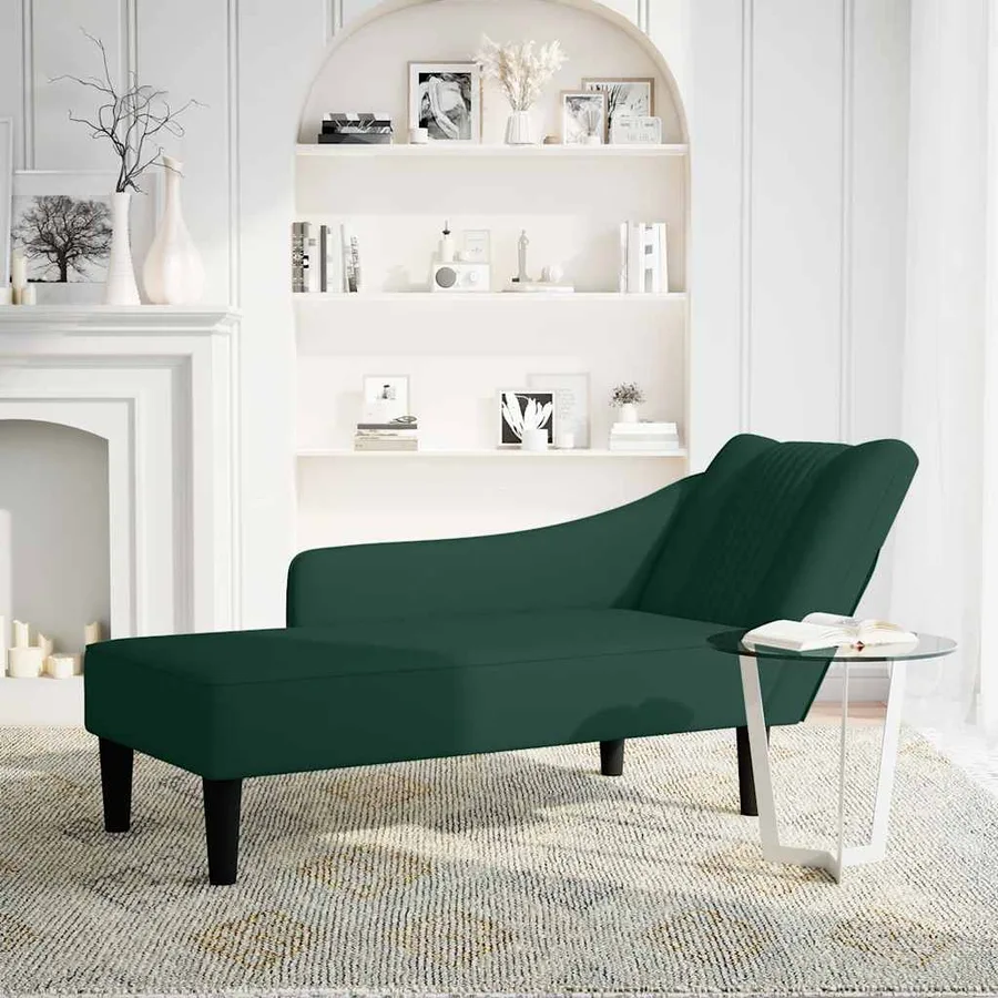 Fauteuil long avec accoudoir droit vert foncé velours - 2