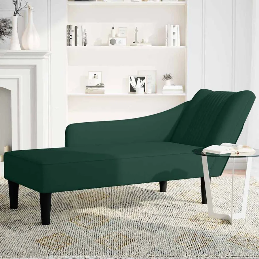 Fauteuil long avec accoudoir droit vert foncé velours - 3