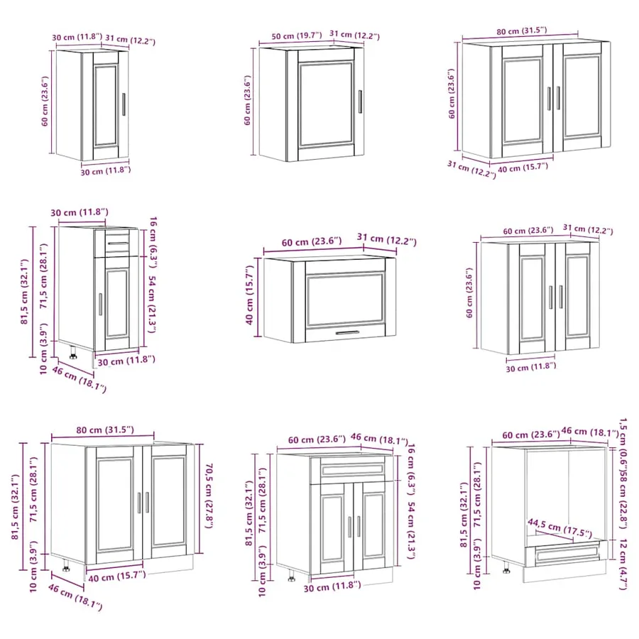 Ensemble d'armoires de cuisine 14 pcs Porto bois d'ingénierie - 10