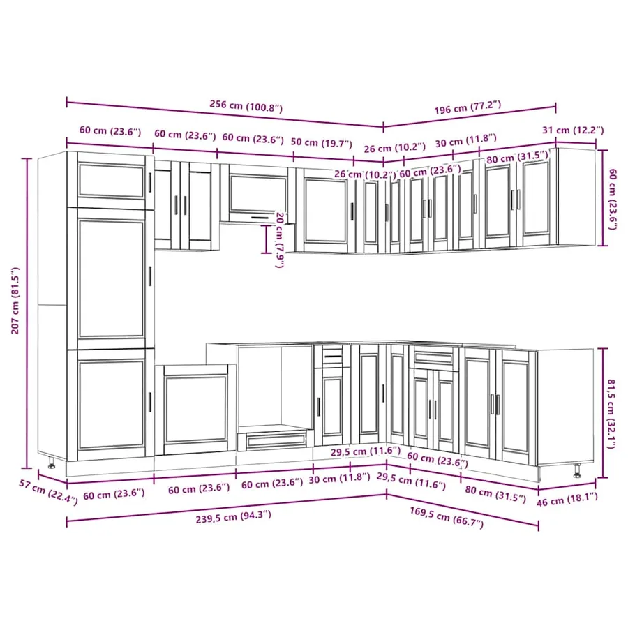 Ensemble d'armoires de cuisine 14 pcs Porto bois d'ingénierie - 8