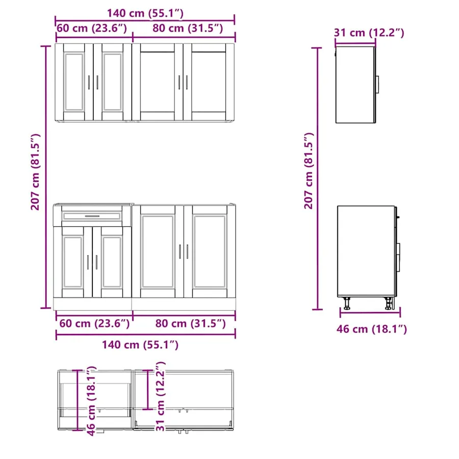 Ensemble d'armoires de cuisine 4 pcs Kalmar bois d'ingénierie - 7