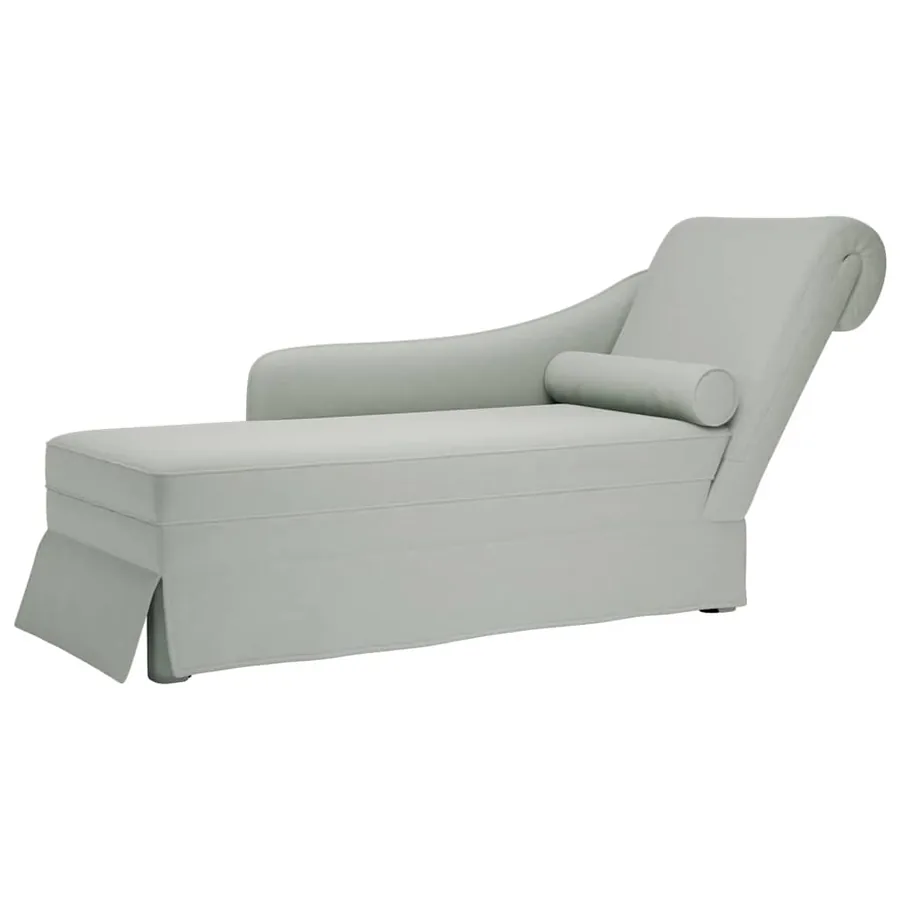 Fauteuil long et traversin accoudoir droit gris clair velours