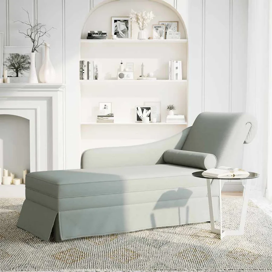 Fauteuil long et traversin accoudoir droit gris clair velours - 2
