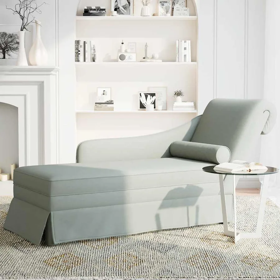 Fauteuil long et traversin accoudoir droit gris clair velours - 3