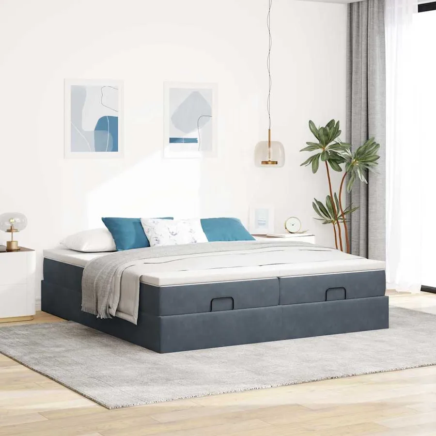 Cadre de lit ottoman avec matelas gris foncé 200x200 cm velours - 3
