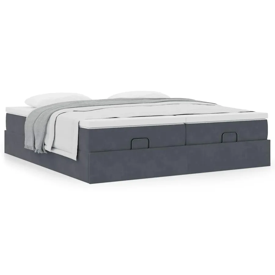 Cadre de lit ottoman avec matelas gris foncé 200x200 cm velours - 4