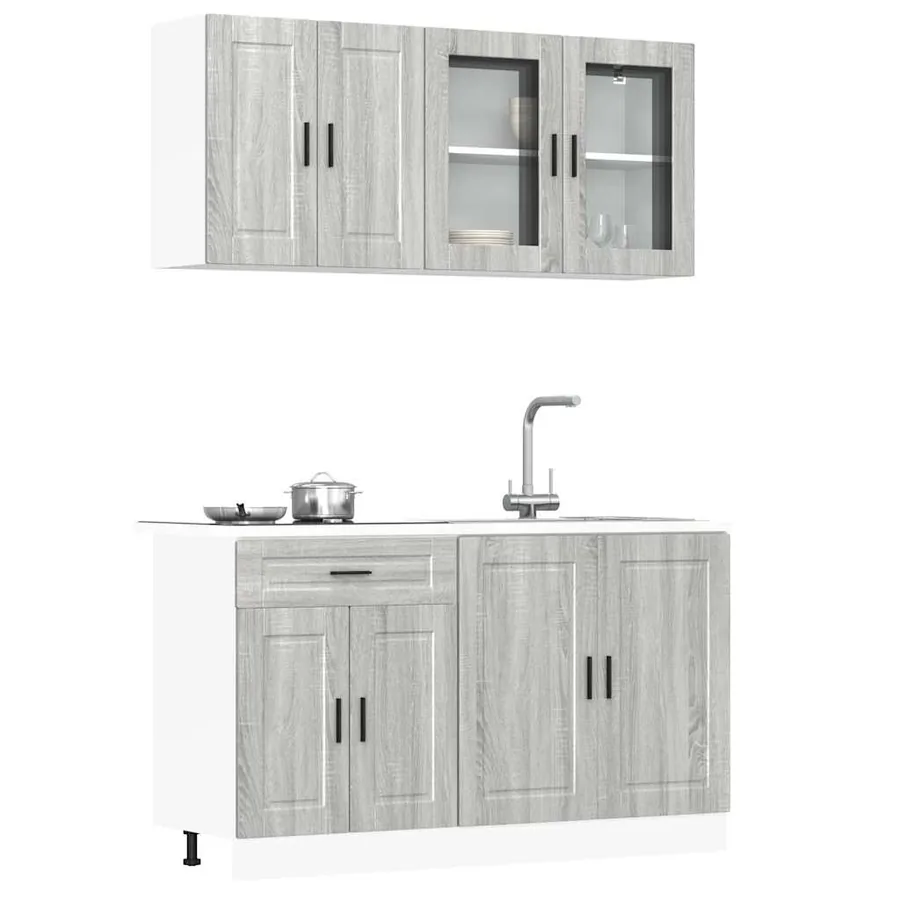 Ensemble de 4 meubles de cuisine "Porto" en bois d'ingénierie Sonoma gris