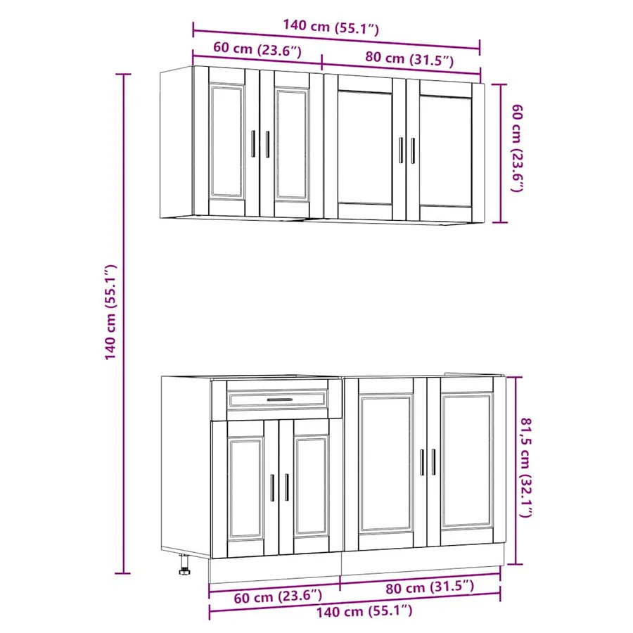 Ensemble de 4 meubles de cuisine "Porto" en bois d'ingénierie Sonoma gris - 9