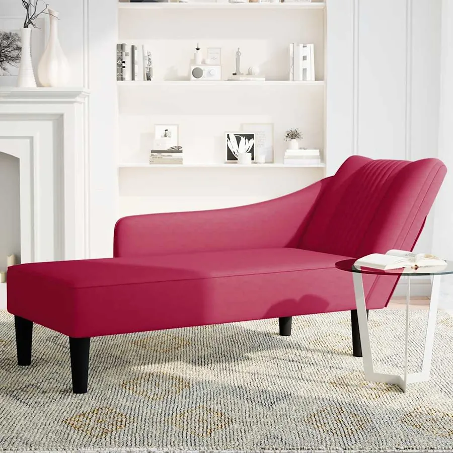 Fauteuil long avec accoudoir droit rouge bordeaux velours