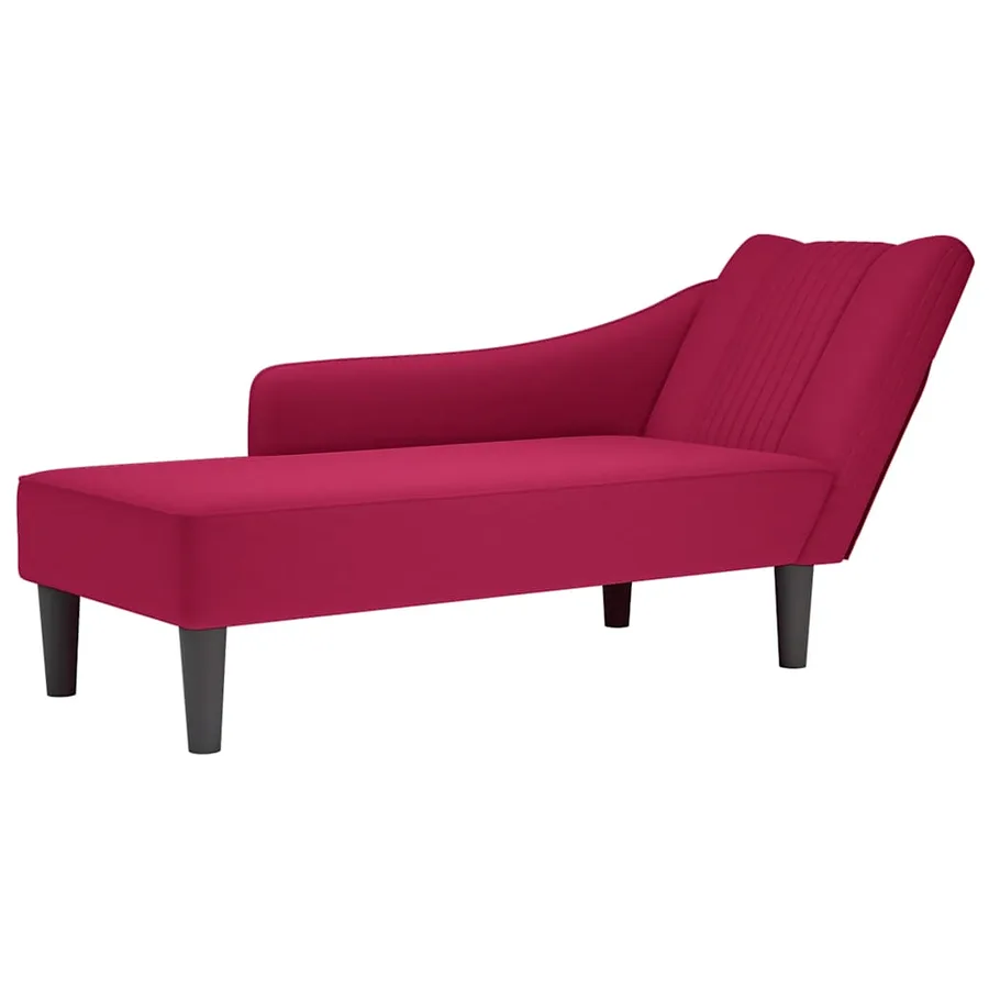 Fauteuil long avec accoudoir droit rouge bordeaux velours - 2