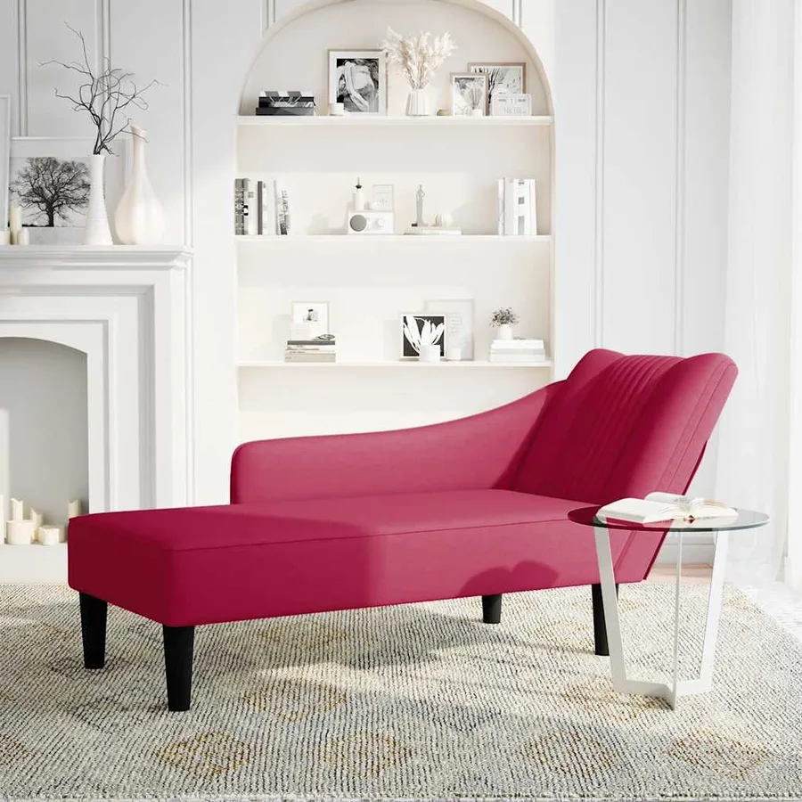 Fauteuil long avec accoudoir droit rouge bordeaux velours - 3