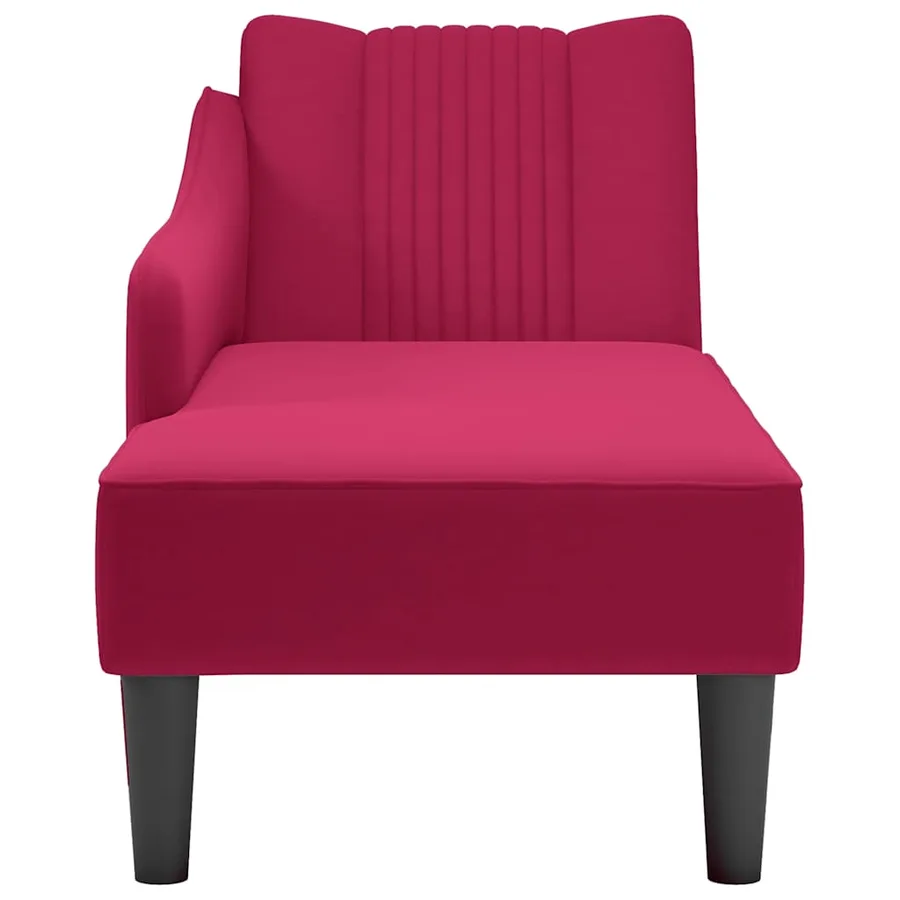 Fauteuil long avec accoudoir droit rouge bordeaux velours - 4