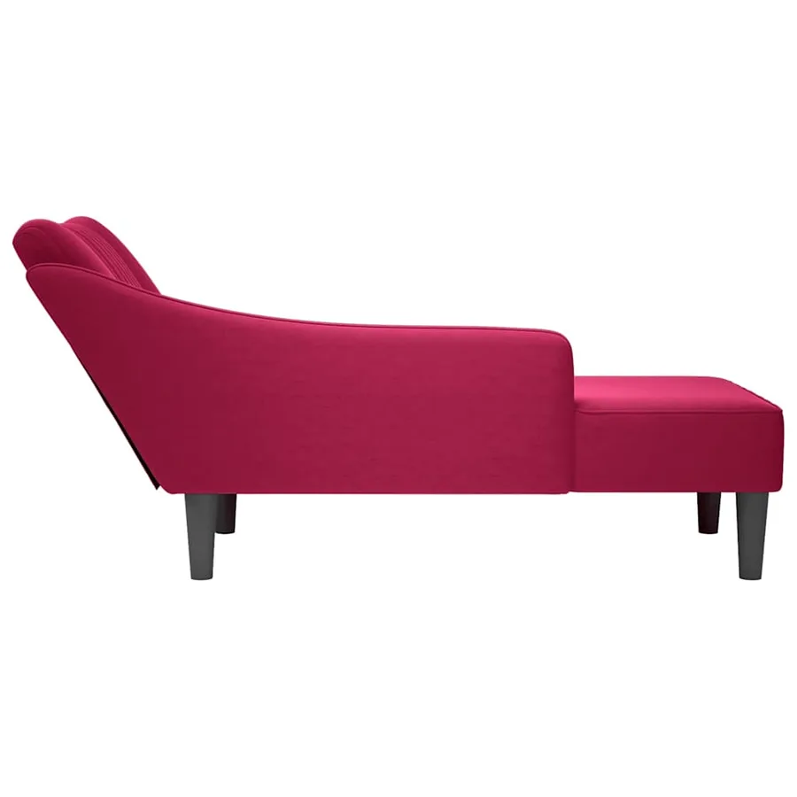 Fauteuil long avec accoudoir droit rouge bordeaux velours - 5