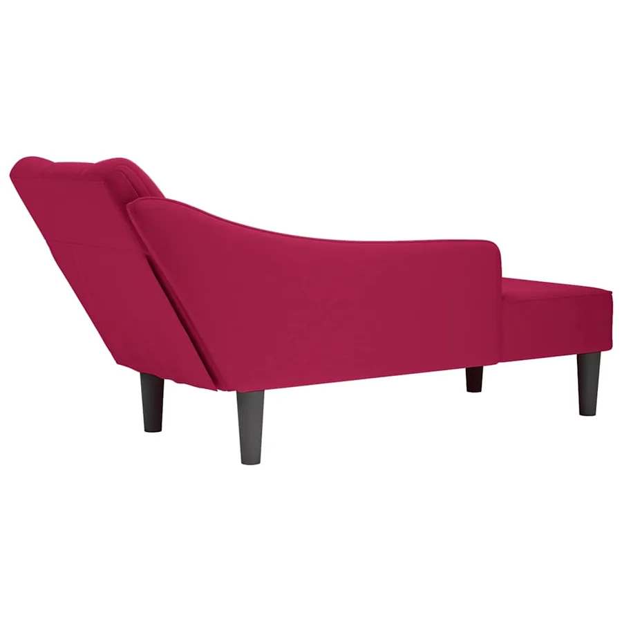 Fauteuil long avec accoudoir droit rouge bordeaux velours - 6