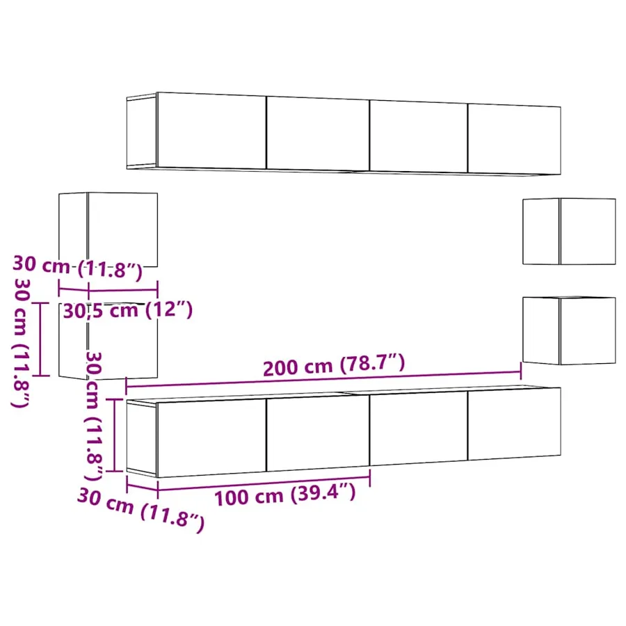 Ensemble de meuble TV mural 8 pcs vieux bois bois d'ingénierie - 9