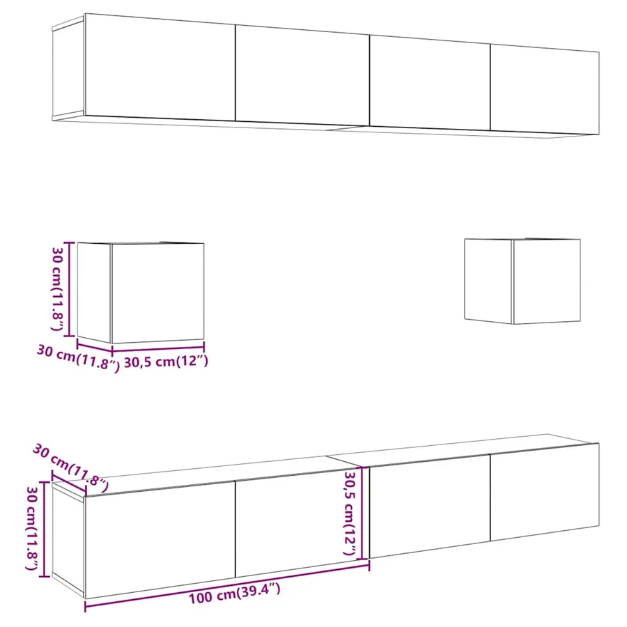 Ensemble de meuble TV mural 6 pcs vieux bois bois d'ingénierie - 9