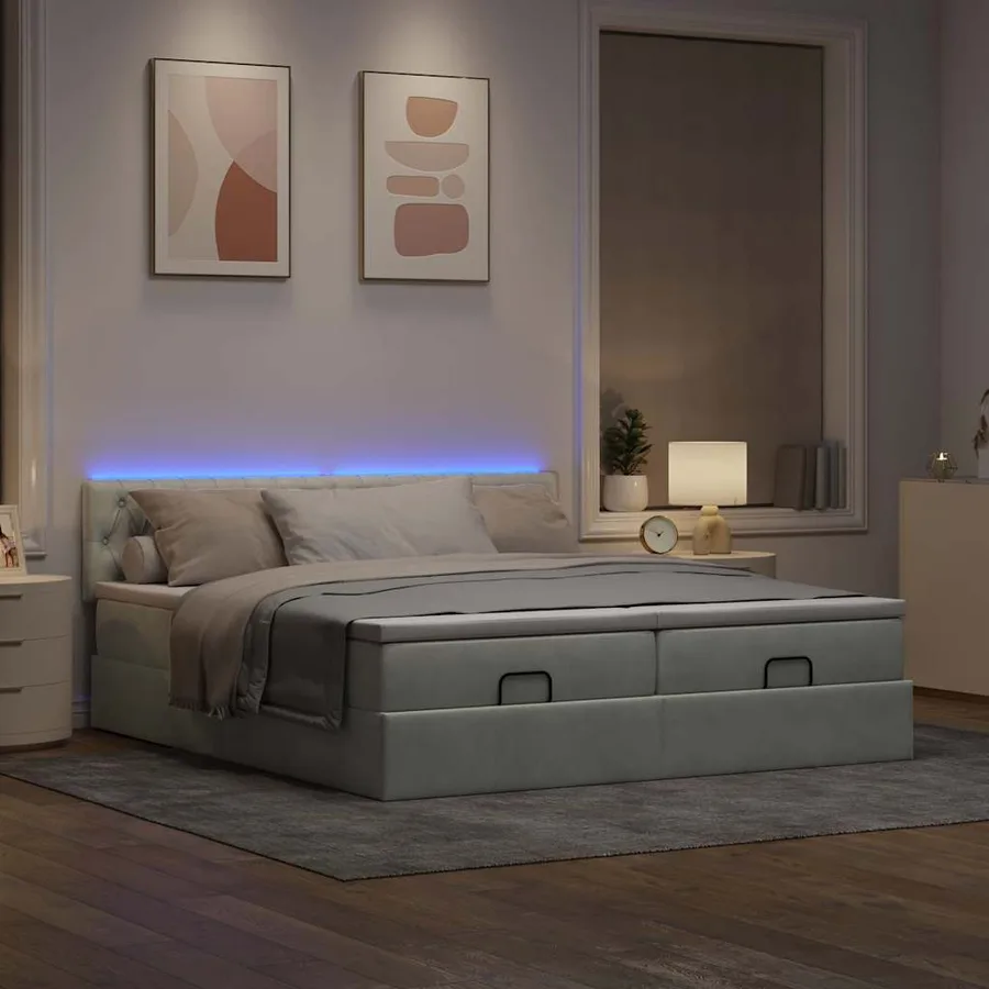 Cadre de lit ottoman avec matelas gris clair 200x200 cm velours - 3