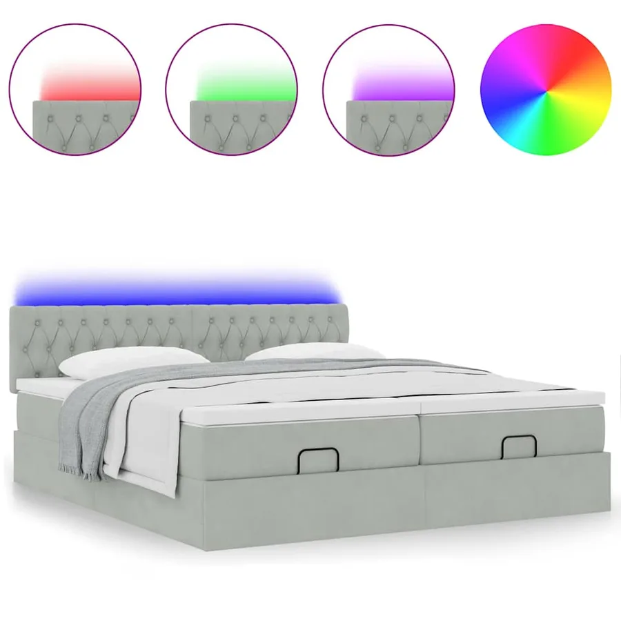 Cadre de lit ottoman avec matelas gris clair 200x200 cm velours - 5