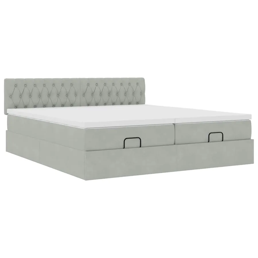 Cadre de lit ottoman avec matelas gris clair 200x200 cm velours - 7