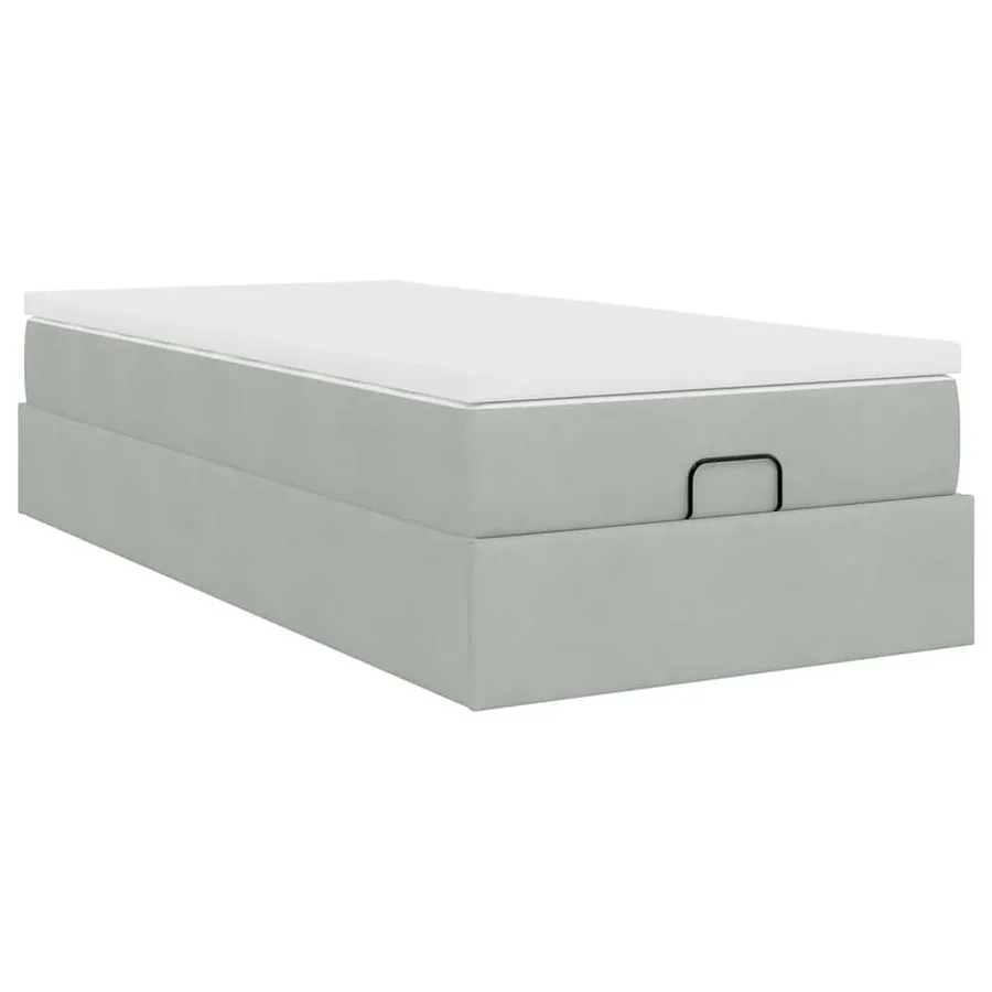 Cadre de lit ottoman et matelas gris clair 100x200 cm velours - 10