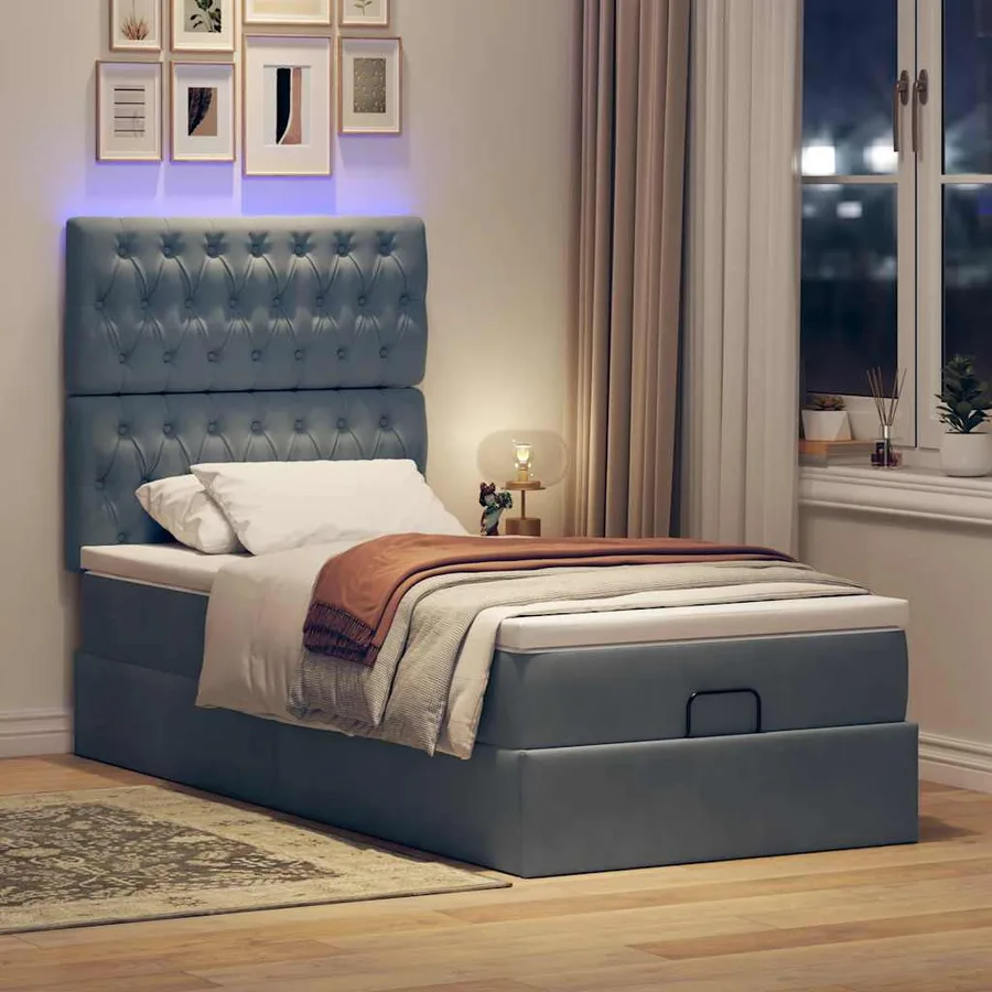 Cadre de lit ottoman avec matelas gris foncé 100x200 cm velours - 3