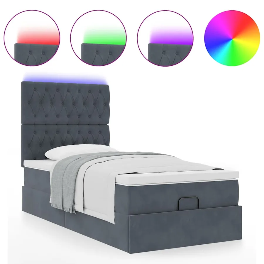 Cadre de lit ottoman avec matelas gris foncé 100x200 cm velours - 5