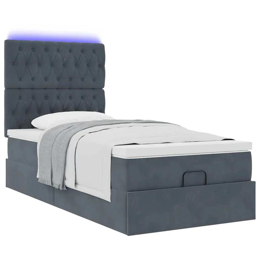 Cadre de lit ottoman avec matelas gris foncé 100x200 cm velours - 6