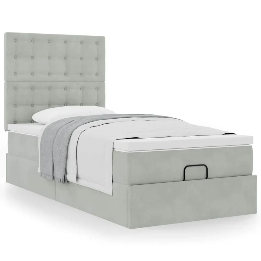 Cadre de lit ottoman et matelas gris clair 100x200 cm velours - 4