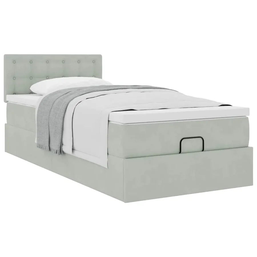 Cadre de lit ottoman et matelas gris clair 100x200 cm velours - 5